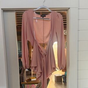 Lulus Chic Encounter Blush Long Sleeve Cutout Tie-Back Romper